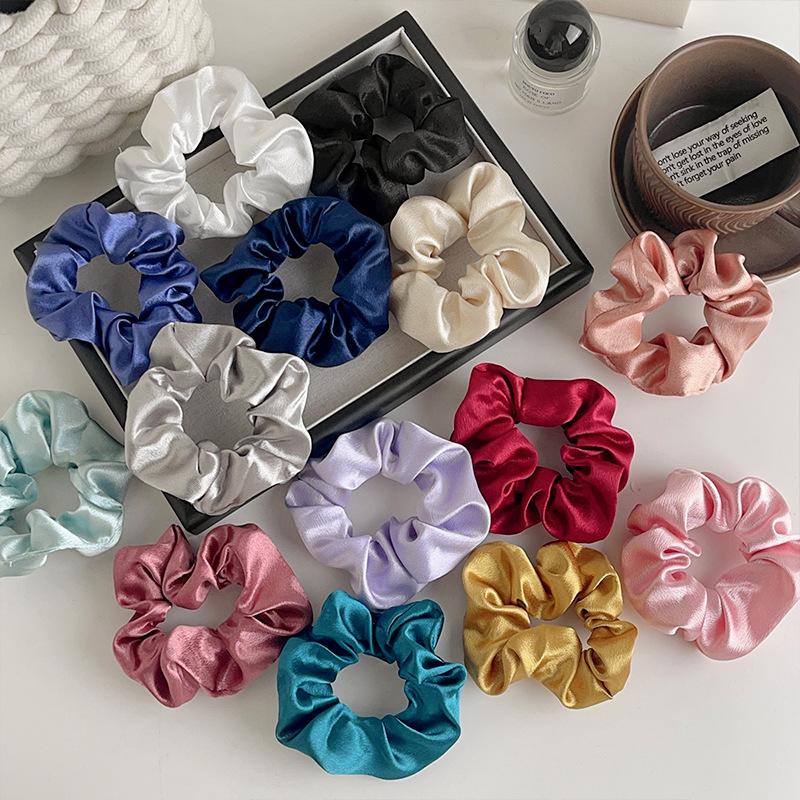 1pcs Women Girls Silky Satin Hair Scrunchies Solid Elastic Elegant Rubber Band Headwear Holder Scrunchy Hair Accessoires