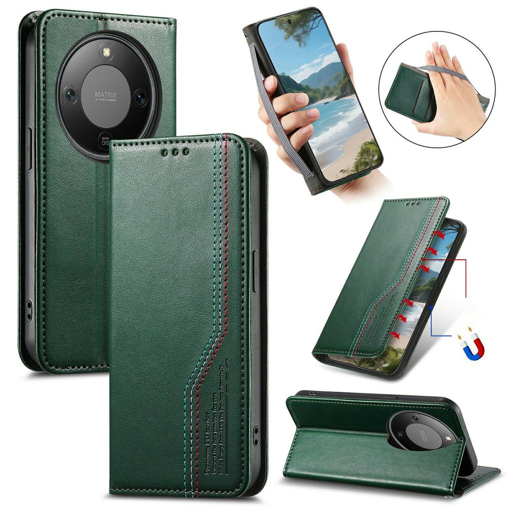 For Honor X70 Pro 5G Case Wallet Tri-Color Stitching Leather Phone Cover with Elastic Wristband
