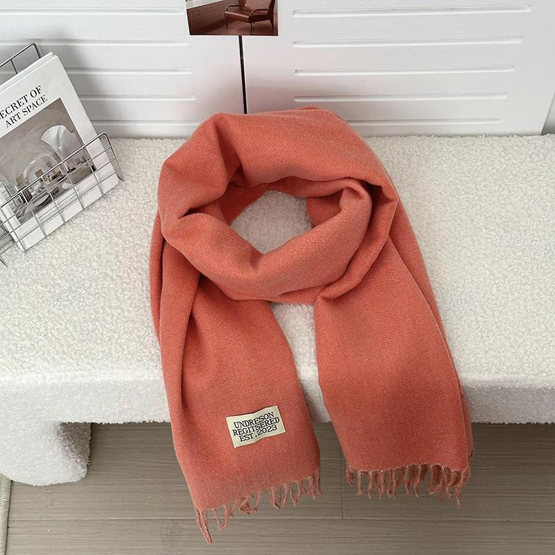 

Осенне-зимние шарфы женские имитация кашемира однотонный высококлассный универсальный утолщенный удлиненный теплый шарф-шаль с бахромой