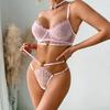 Pink embroidery sexy gathering comfortable erotic underwear set love neck fashionable women spot