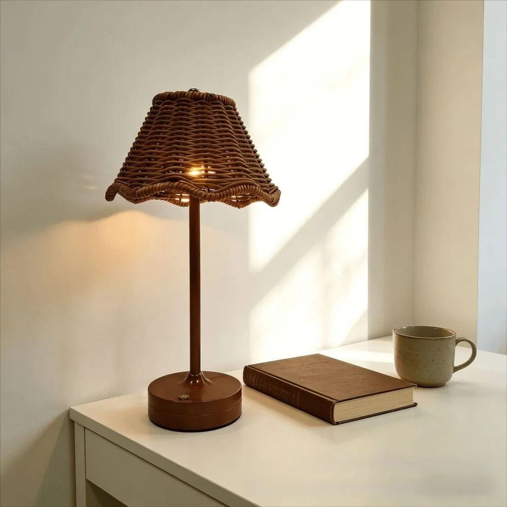 Touch Sensor Rattan Desk Lamp Adjustable Brightness LED Night Light Bedside Light