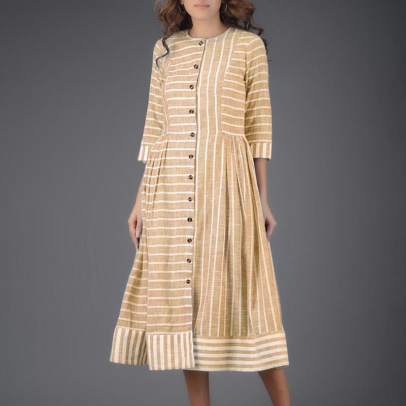 

ZANZEA Женское повседневное платье с круглым вырезом, рукавом 3/4 и свободным полосатым принтом 2XL хаки