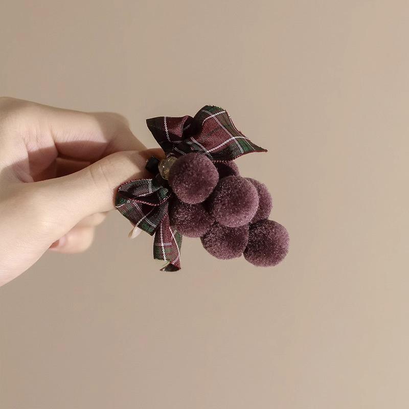 

Мини-фиолетовый виноградный бант с изображением зимних и осенних фруктов, плюшевая заколка для волос, симпатичный головной убор кофейный