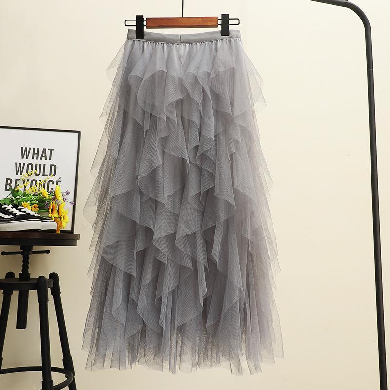 Irregular Mesh Women's Skirt Autumn/Winter 2025: Multi-Layer Cake Puffy Long Skirt, Super Fairy Temperament Dress