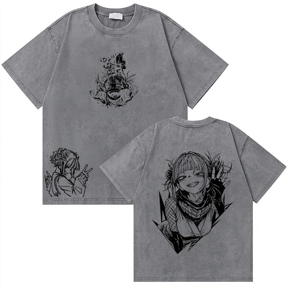Washed Vintage Anime My Hero Academia Eijiro Kirishima T-shirt Men Women Manga Casual Retro T-shirts Men's Cotton Oversized Tees