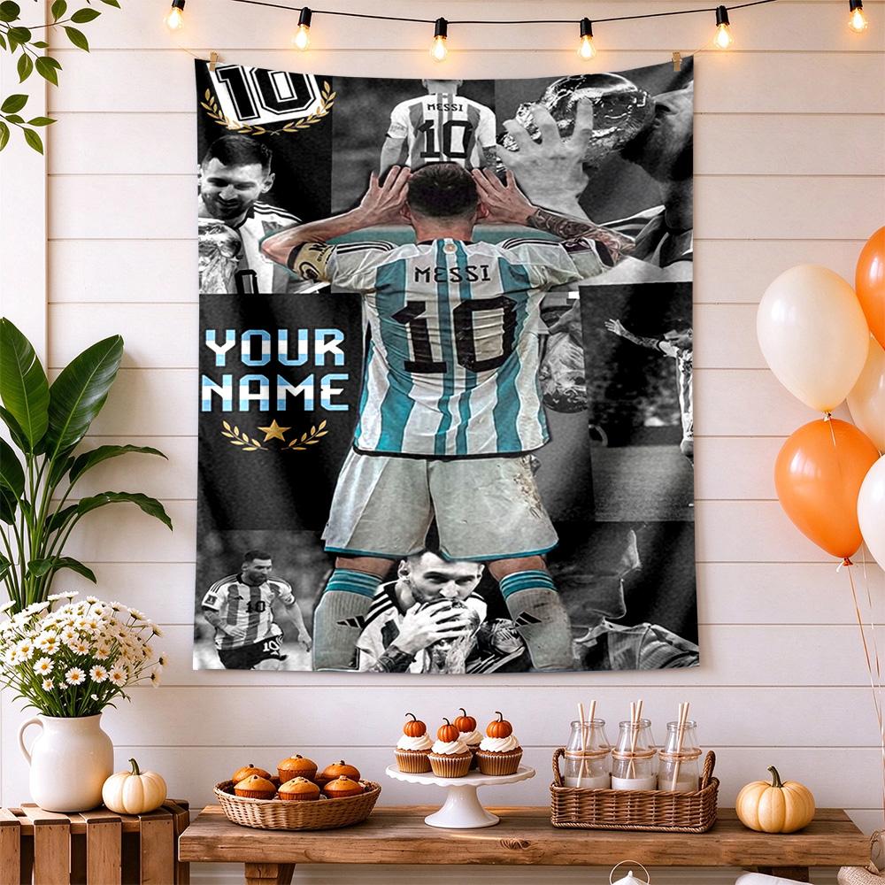 Football Messi Customize Text Tapestry Cozy Personalized Tapestry Non-Fading Color Great for Studio Apartment Four Seasons Decor