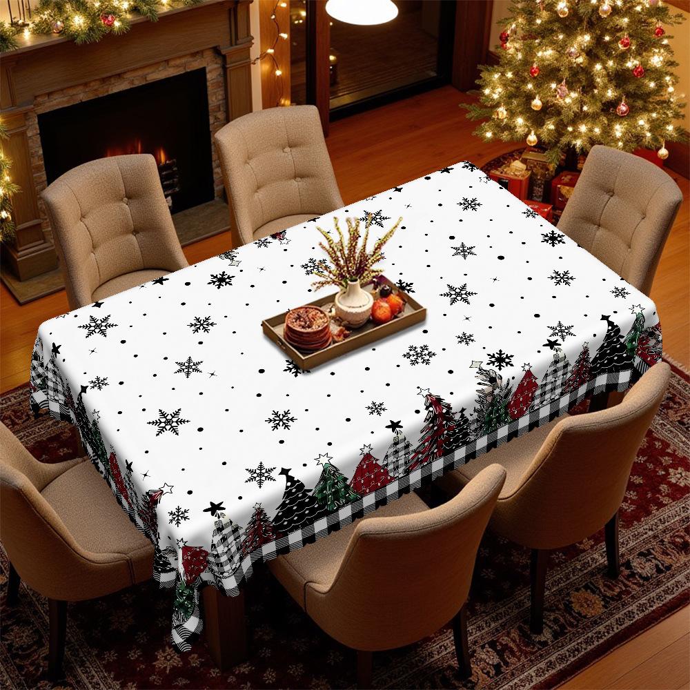 Christmas Themed Tablecloth, Waterproof And Oil-Proof Leave-In, Plaid Christmas Tree, European Retro, Household Round Tablecloth