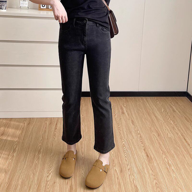 

Coco Plus Size Ladies Straight High Waist Slim Looking Fleece Padded Jeans Dark Grey (Ankle Length - Spring/Autumn Style) XL