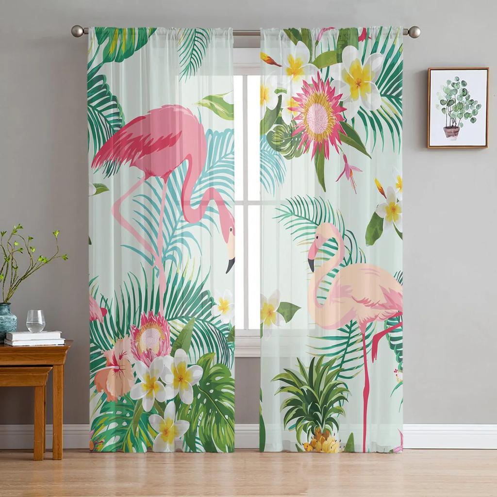 Nordic Stil Rosa Flamingo Sheer Vorhänge Wohnzimmer Fenster Tüll Vorhänge Für Schlafzimmer Küche Home Dekoration Voile Vorhänge