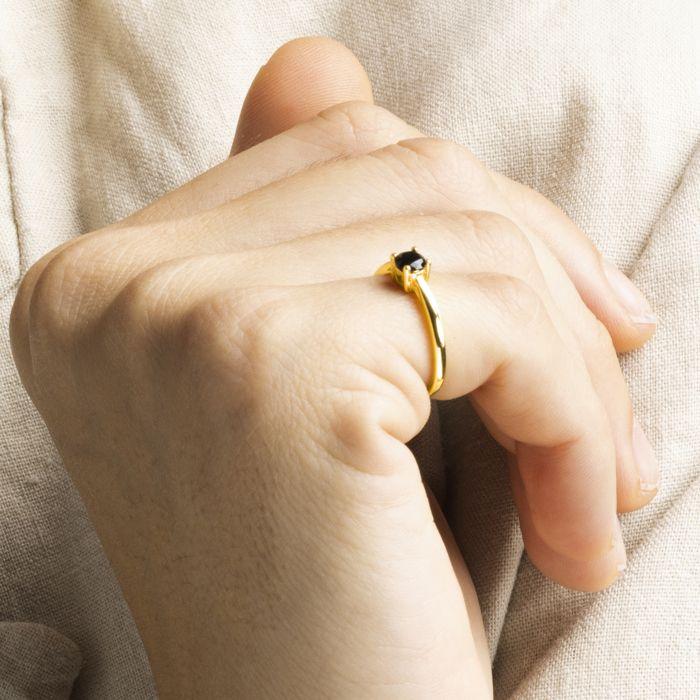 Bague - Luxenter - Otieno - Argent 925 - Zircon Onyx - Or Jaune 18k