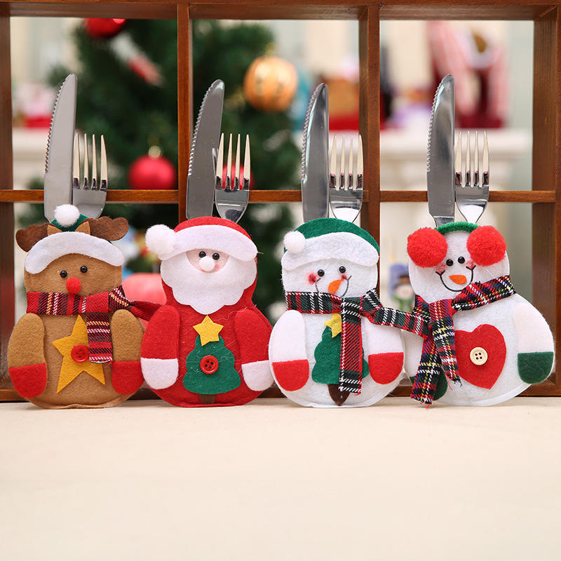Christmas Cutlery Cover Santa Claus Knife and Fork Protective Cover Cloth Art Knife and Fork Set Decor for Xmas Dining Table