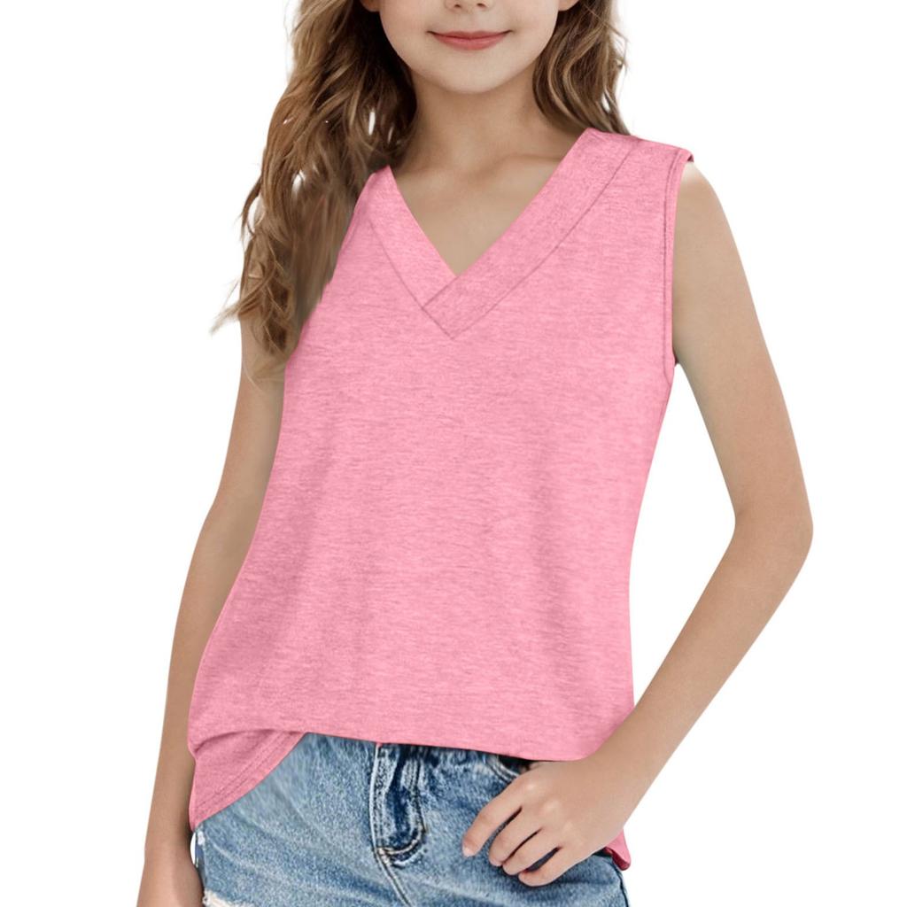 Girls' Sleeveless V-Neck Tee - Summer Cotton Tank Top