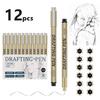 6/9/12pcs Professional Outline Pen Hand Drawn Comic Micron Fine Drawing Pen Black Ink Fine-liner Art Sketch Marker Liner