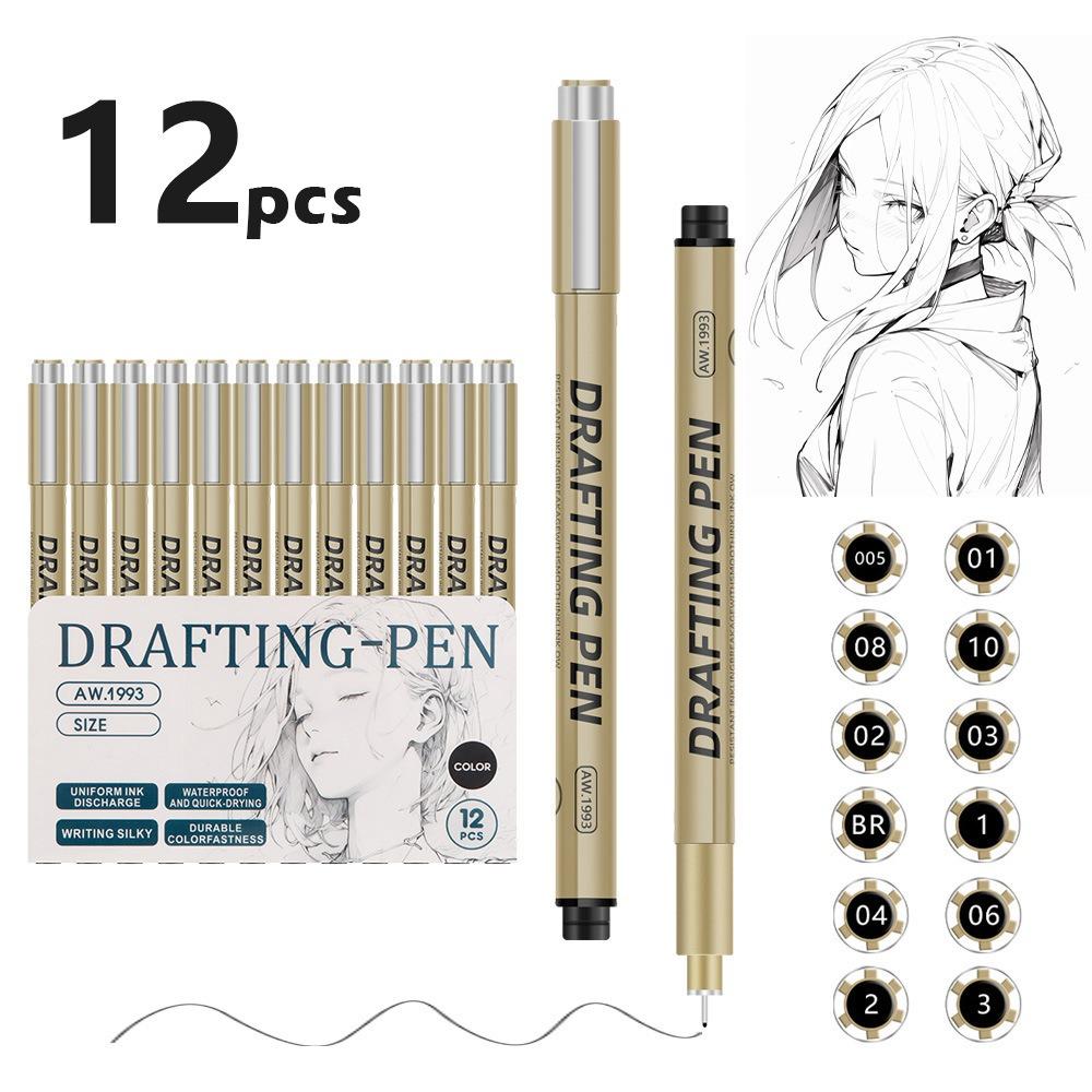 6/9/12pcs Professional Outline Pen Hand Drawn Comic Micron Fine Drawing Pen Black Ink Fine-liner Art Sketch Marker Liner