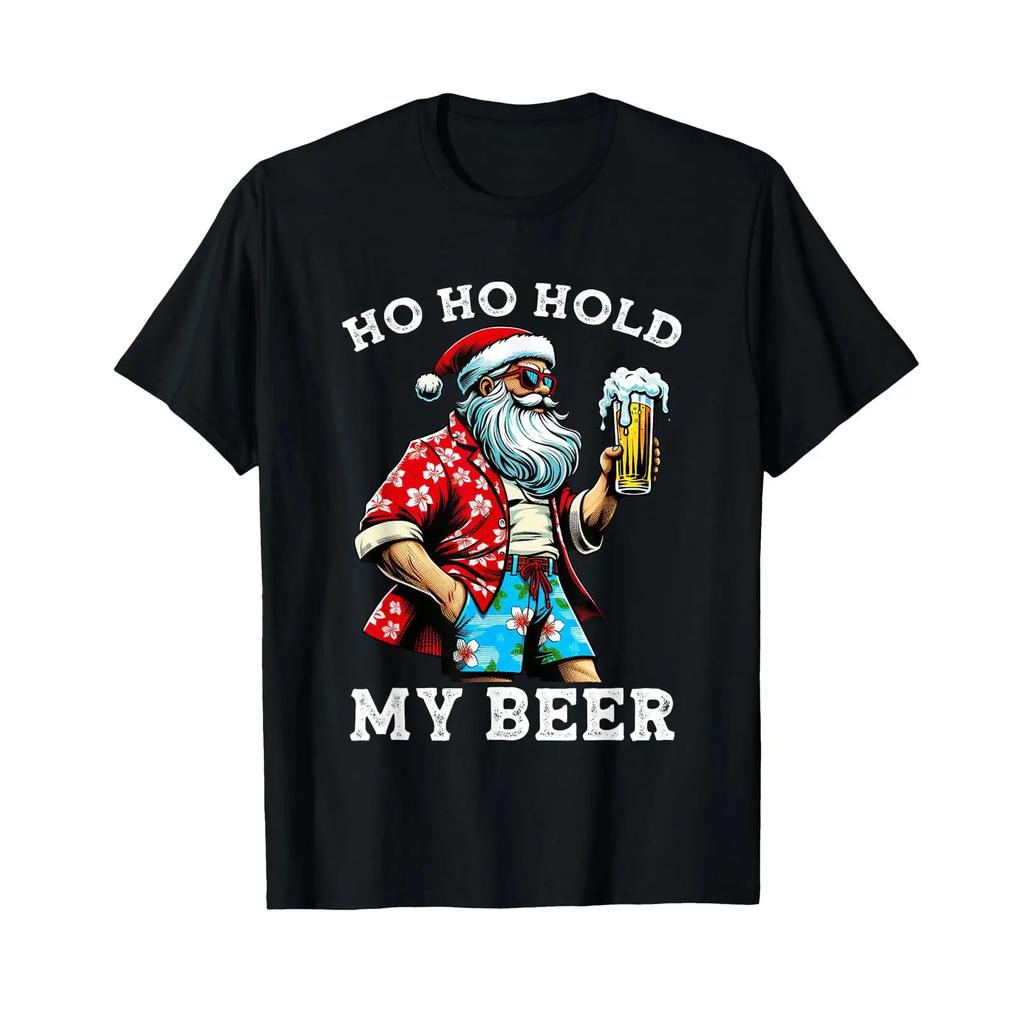 Funny Santa With Sunglasses And Beer Christmas In July T Shirt Vintage Washed Top For Everyday Wear Homme Slightly Unisex