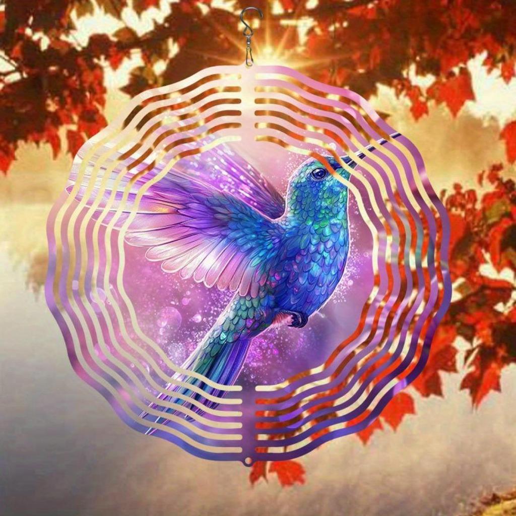 Hummingbird Wind Spinner Outdoor Garden Decor Vibrant Metal Hanging Art for Yard Patio Reflective Design Thanksgiving Decoration