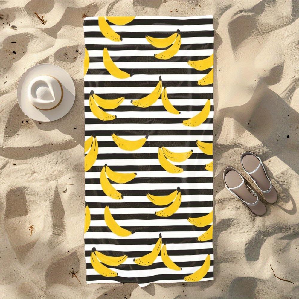 1pz Asciugamano da Spiaggia ad Asciugatura Rapida - Stampa Cartone Animato Banana e Strisce, Microfibra Super Assorbente, Leggero per Spiaggia, Piscina, Campeggio,