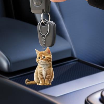 Chaveiro de gato dupla face 2D acrílico plano decoração pendurada para animais de estimação acessórios de chaveiro de gato realistas para espelho de carro mochilas de janela