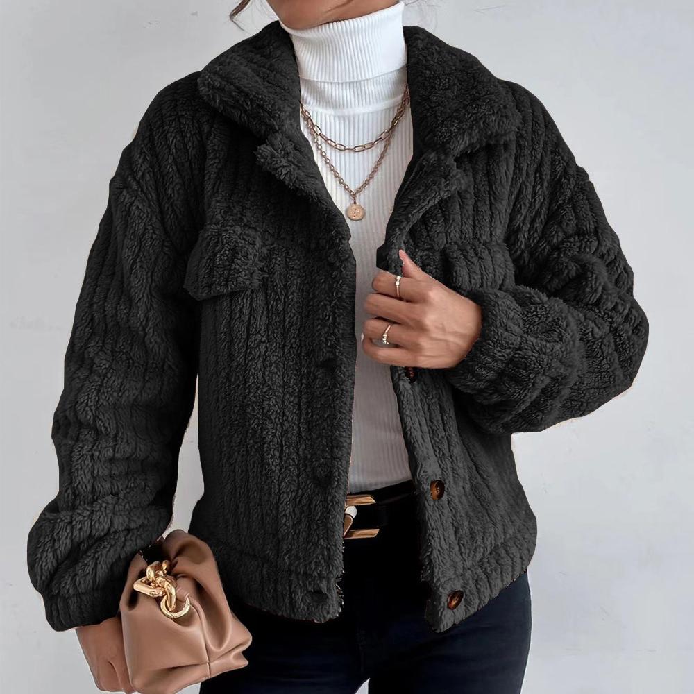 Women Plush Jacket Faux Fur Thick Coat Casual Long Sleeve Loose Overcoat Female Outerwear Autumn Winter Ladie Button Coat