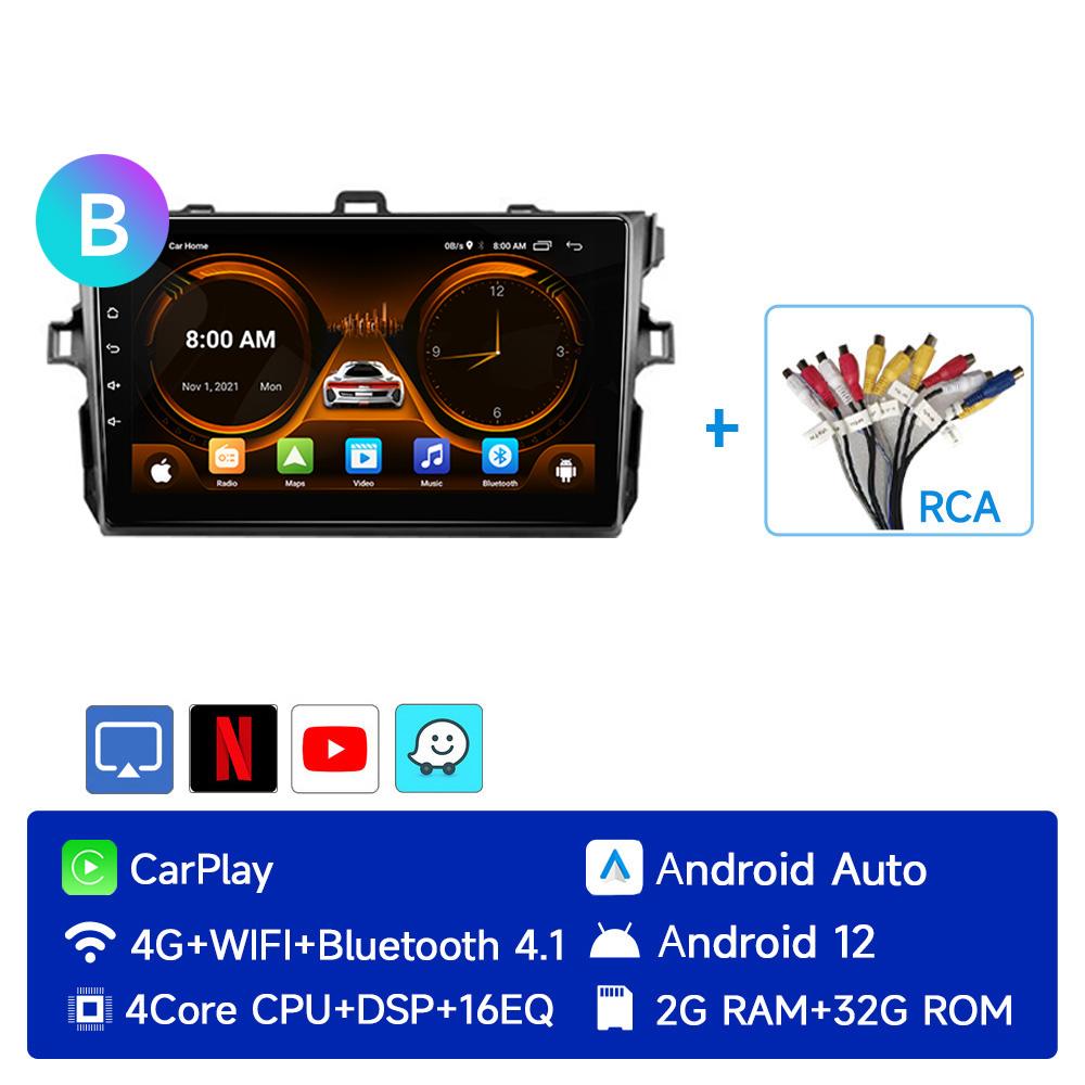 JIUYIN 9" Android 12 Carplay Car Stereo Radio for Toyota Corolla E140 E150 2006 - 2012 Multimedia Player 2 Din GPS DVD Speakers