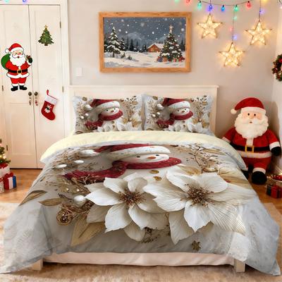 Christmas Snowman Three-Piece Quilt Cover Custom Digital Printing Bedding Set Distribution