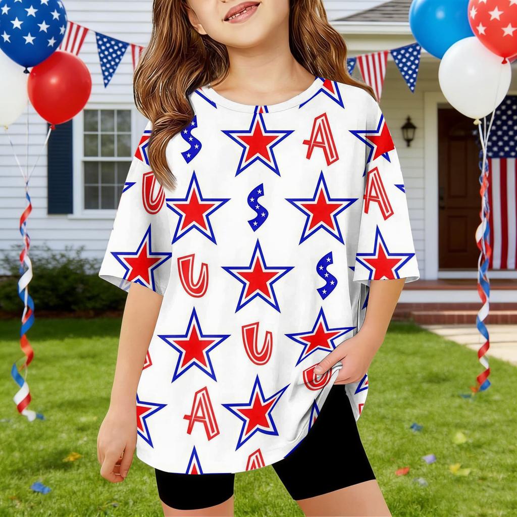 Kids Independence Day Print Round Neck Short Sleeve Casual T-shirt