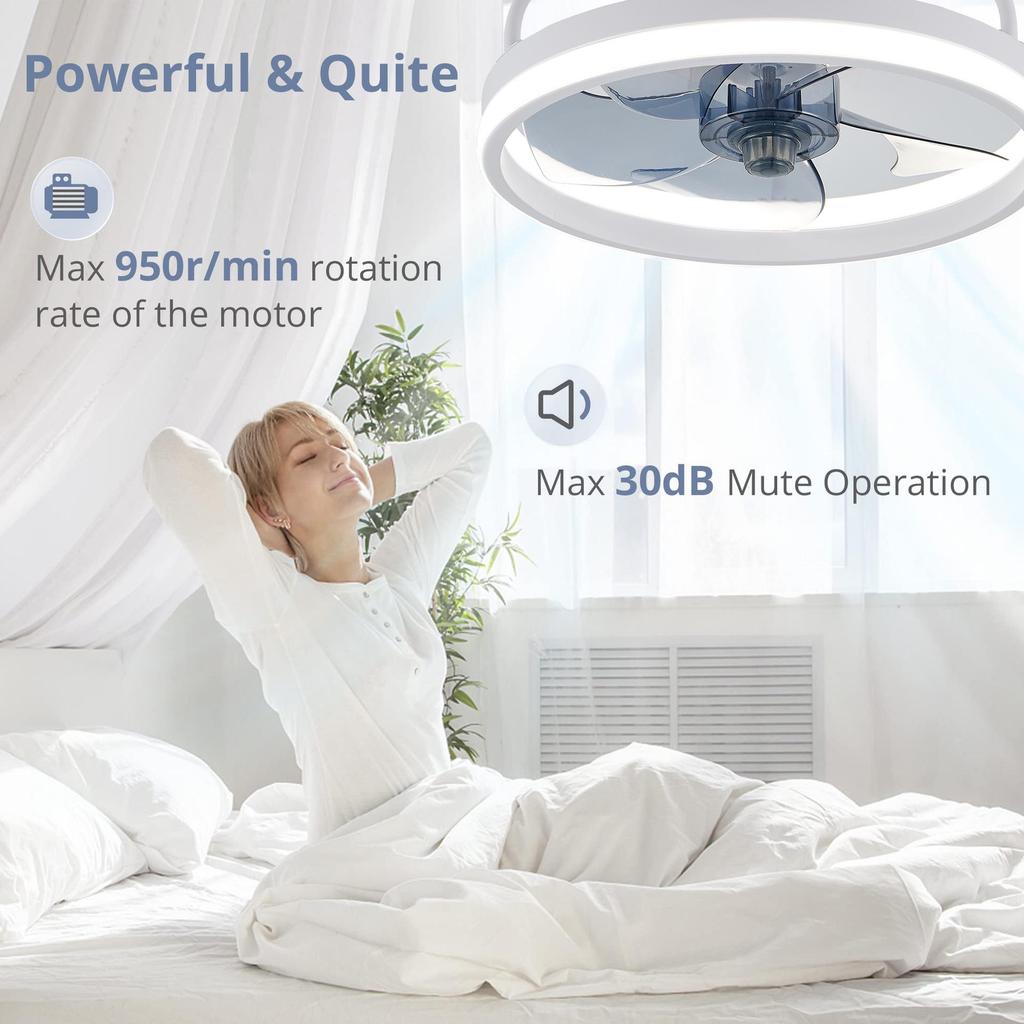 Simple Round Ceiling Fan Light for Bedroom, Wide Voltage 85-265V
