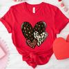 Fashion Unisex Tshirts Leopard Love Heart Print Tops Short Sleeve Clothing Ladies Harajuku Valentines Day Female Clothing
