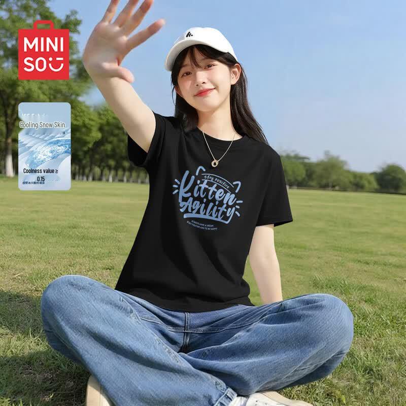 MINISO Women s Quick-Dry Regular Fit Short Sleeve T-Shirt M чёрный
