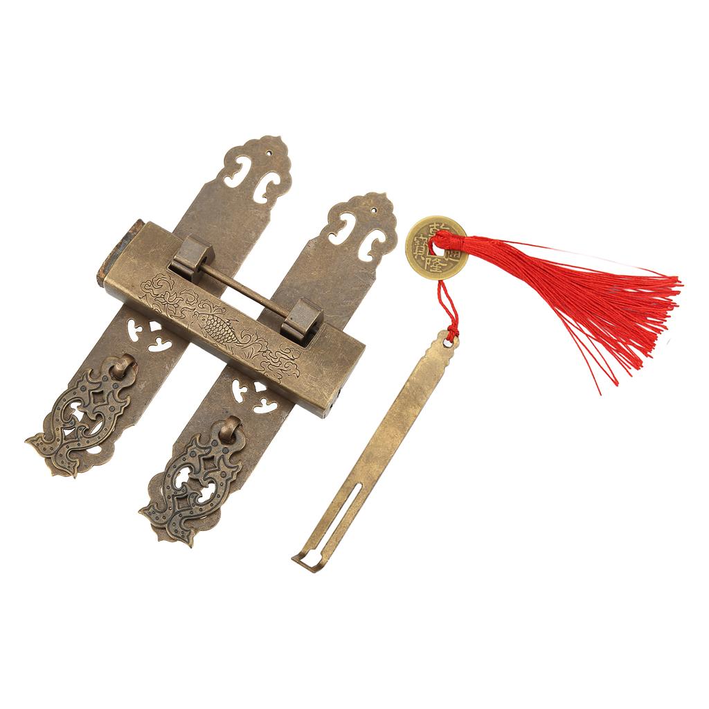 Starožitná sada klik zámků Čínský vintage styl Bronzová barva Mosaz Kabinet Zadní deska Pásky Úchyty Sada pro bedny na nářadí