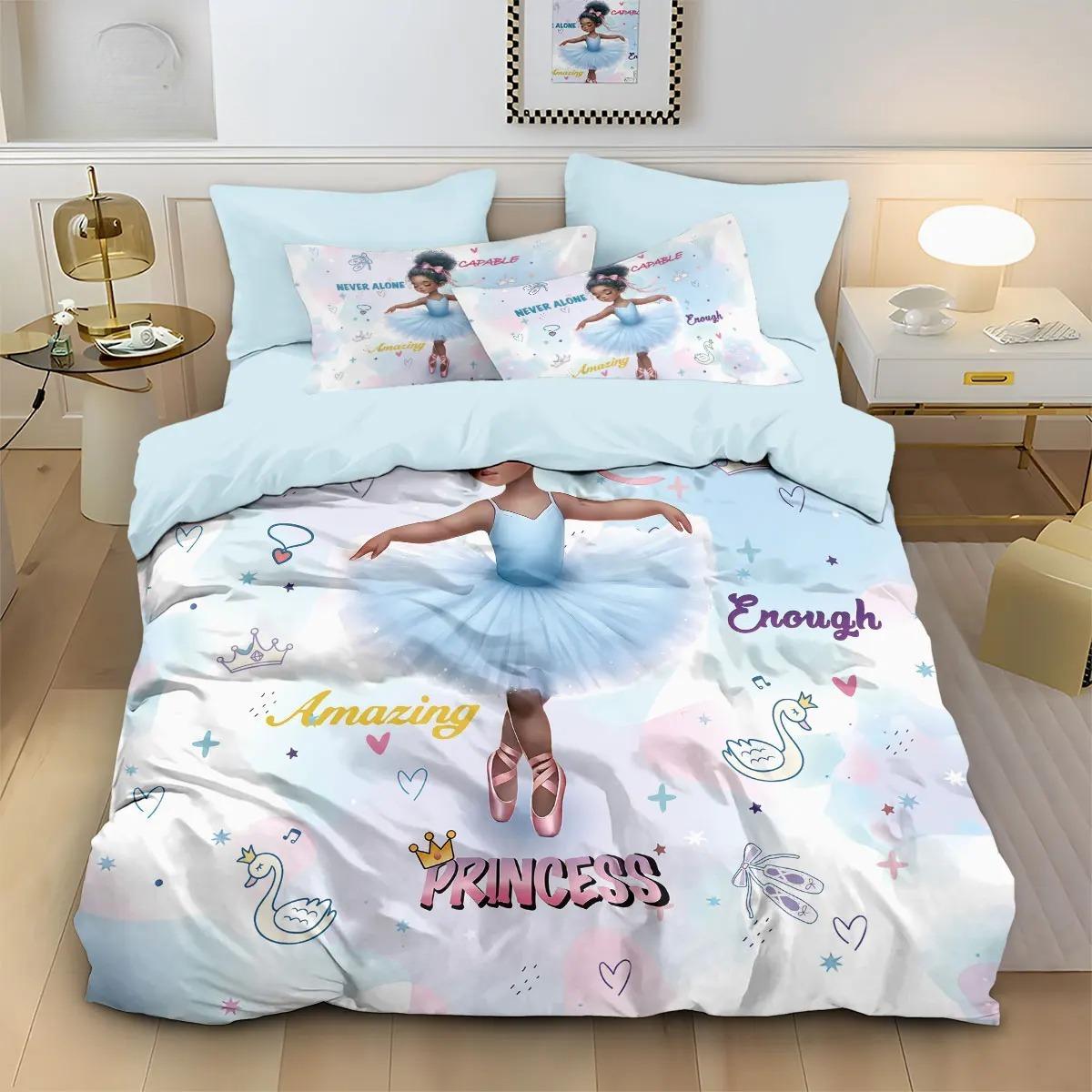 Schattig Ballerina Meisje Beddengoed Set 2/3-delig Dekbedovertrek Kussenslopen Kinderen Jongen Meisje Volwassenen Enkel Tweepersoons Queen King Size Slaapkamer Decoratie 100×135cm