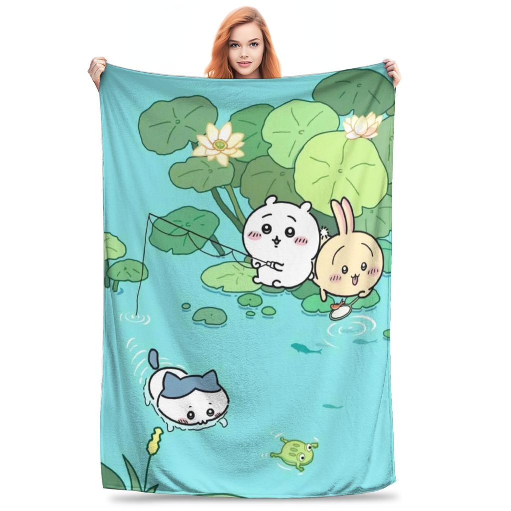 Chiikawa Fishing Plush Blankets Child  Flannel Throw Blanket For Bedroom Warm Soft Custom Quality Bedspread Birthday Present