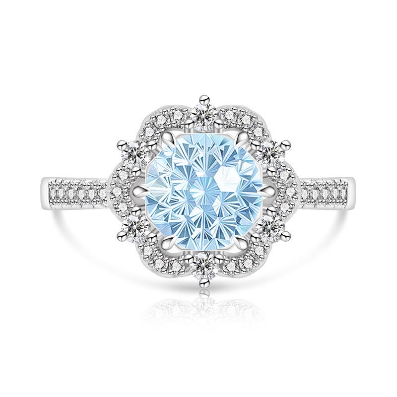 Copper Bright Millennium Cut High Carbon Diamond Plum Blossom Crown Ring Ladies Glamour Jewelry