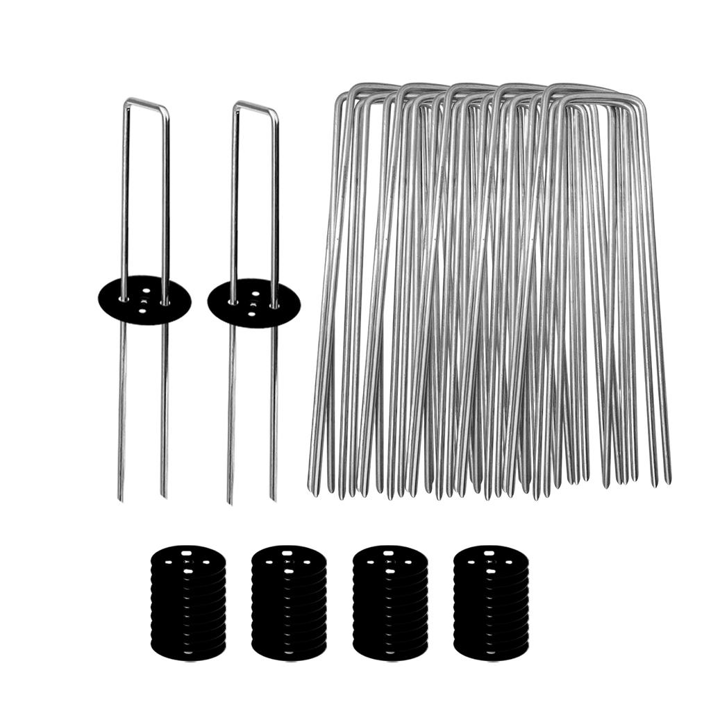 U Shaped Landscape Staples with Washer Caps for Garden Lawn Securing Metal Stakes for Turf Anchoring and Ground Cover Fixing