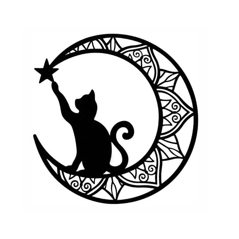 Handcraft Moon Cat Shape Iron Party Decor Delicate Craftsmanship, Enchanting Spooky Atmospheres at Home Offices