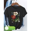 European Size Elegant Art Floral Print Women's Short Sleeve T-Shirt