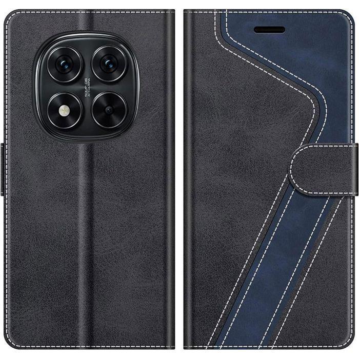 Coque pour Xiaomi Redmi Note 14 Pro Plus 5G, Anti-Rayures Synthécuir Noir - 2 Verres Trempés
