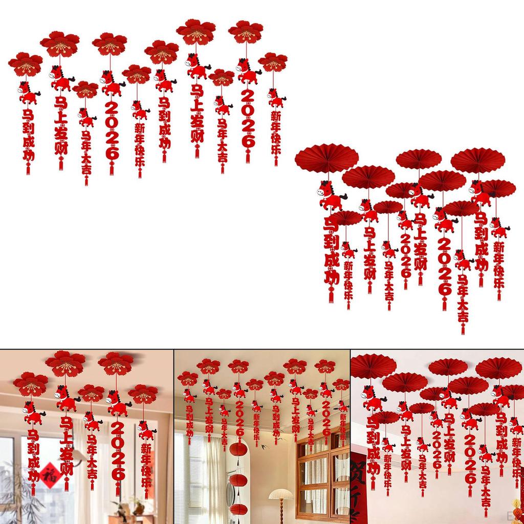 10 Pieces Happy Year Ceiling Decorations Spring Festival Decor with Tassels Hanging