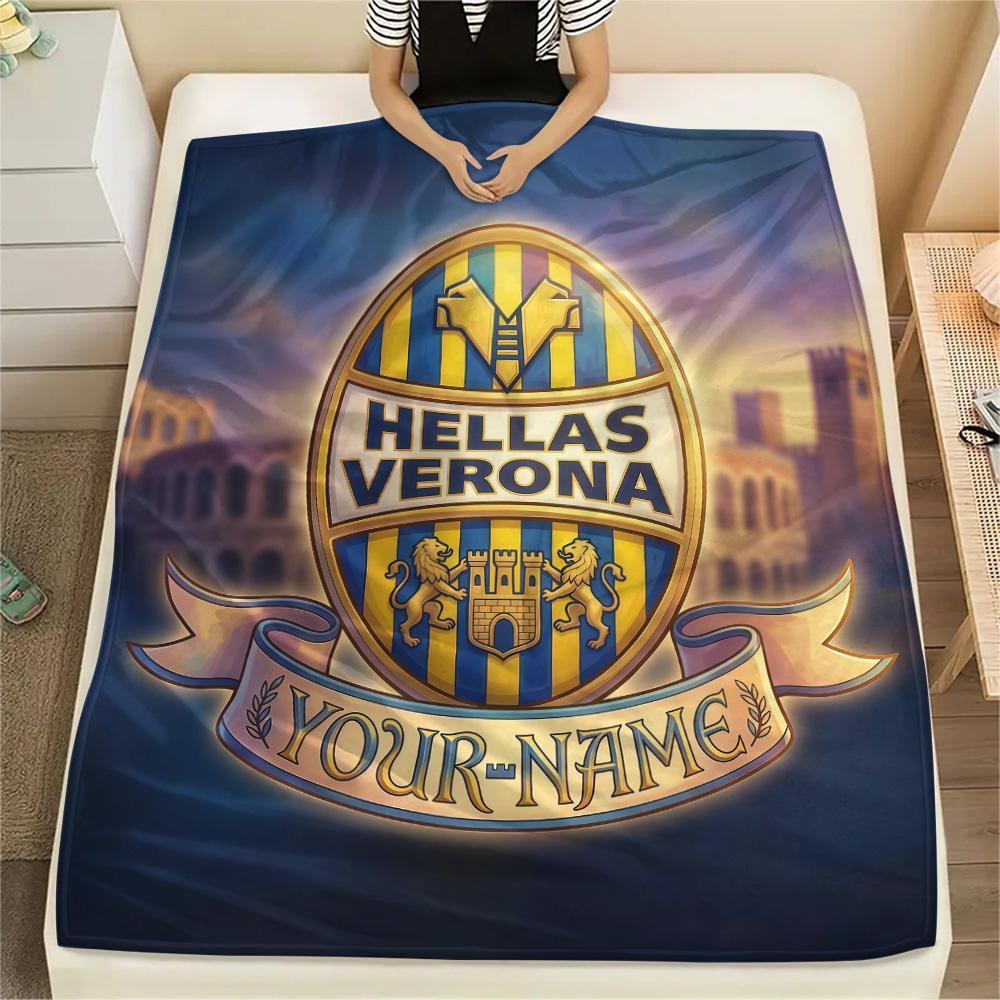 Custom Name Hellas Verona FC Flannel Blanket, High quality Comfortable for All Seasons, Home Decor, Warmth and Comfort