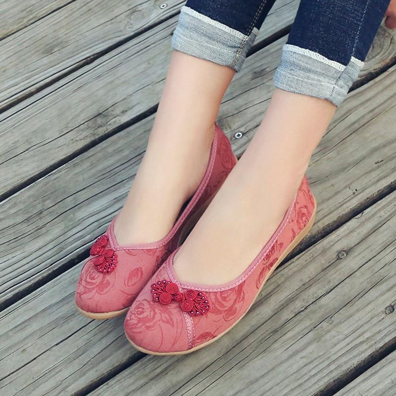 Китайский узел Жуи Женские хлопковые тканевые вышитые балетки Ретро женские легкие мягкие — фото 2
