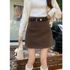 Plus Size Retro Woolen Bodycon A-Line Skirt - High Waist, Anti-Exposure, Versatile, for Autumn/Winter
