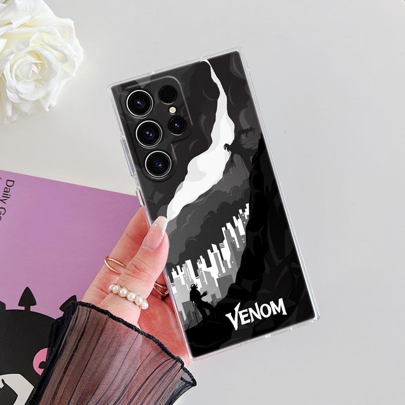 Marvel Venom Black Art Transparent S26 Case For Samsung Galaxy S26 S25 Ultra S24 S22 S26 Plus S20 S23 S21 S25 FE 5G Clear Cover