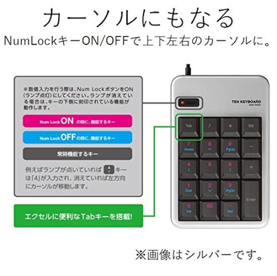 ELECOM Wired Membrane Medium 10 Million Clicks Silver TK-TCM011SV Keypad, Size, Durable,