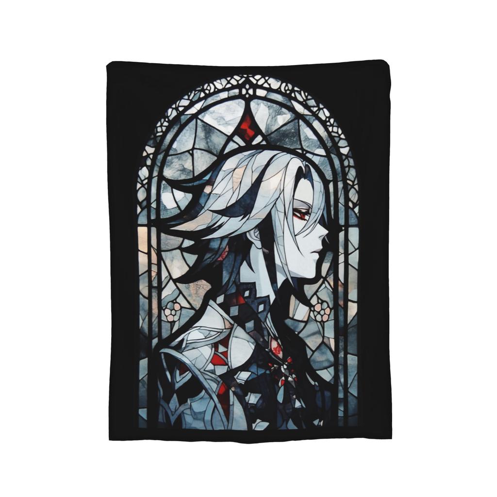 Buntglas Arlecchino Genshin Impact Decken Korallenfleece Plüsch Super Warme Überwürfe für Bettwäsche Schlafzimmer Bettwäsche Überwürfe