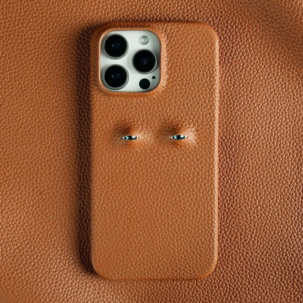 Unique Eye Design Genuine Leather Case for Iphone 16 Pro Max 18Pro 17 14 13 12 Phone Shell Personal Back Protective Coque Capa
