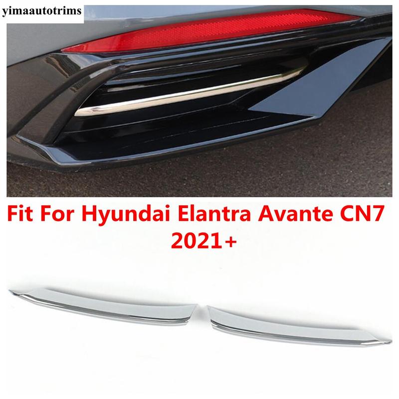 

2PCS Chrome Rear Bumper Fog Light Lamp Decoration Cover Trim For Hyundai Elantra Avante CN7 - Car Accessories Exterior