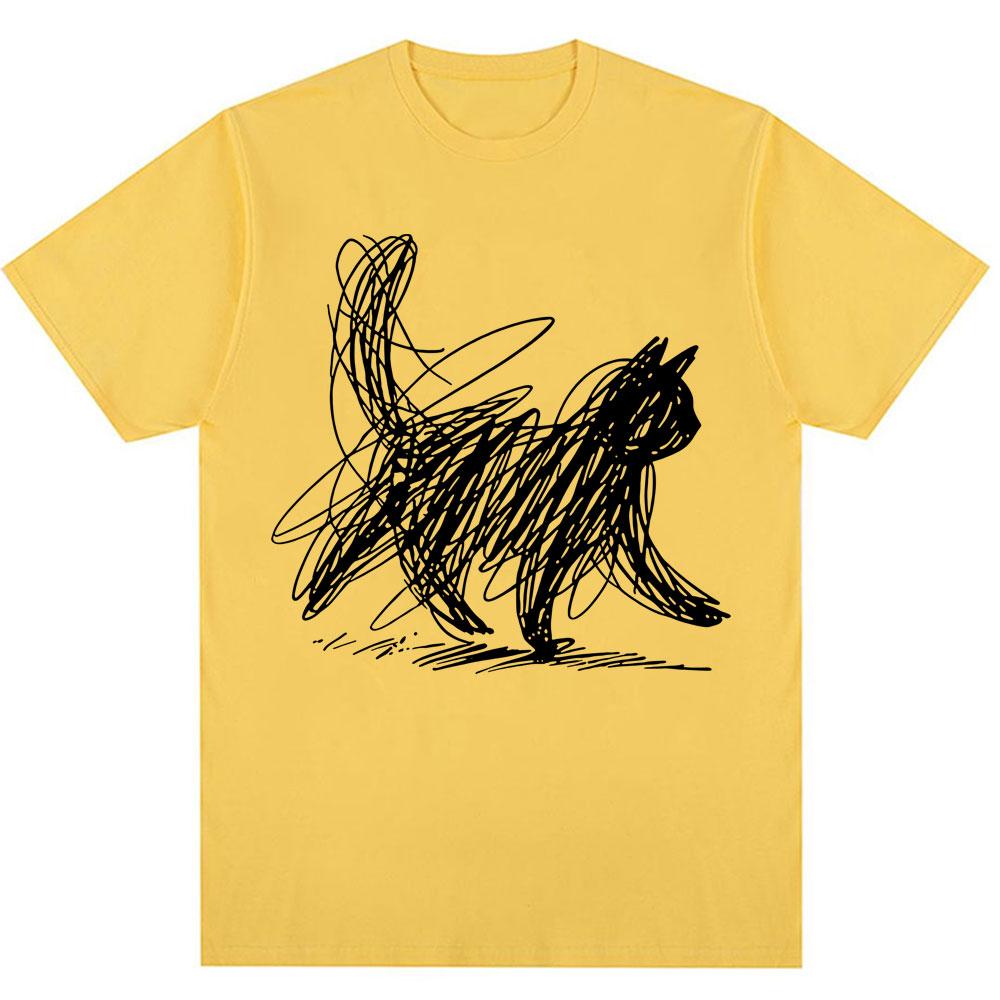 Funny Scribble Cat Japanese Graphic T Shirts Men Women Fashion Harajuku Short Sleeve Oversized Cotton