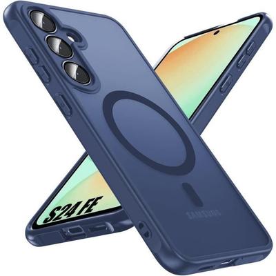 Etui z Pierścieniem Magnetycznym dla Samsunga Galaxy S24 FE, Wbudowana Ochrona Kamery przed Zarysowaniami - Granatowy