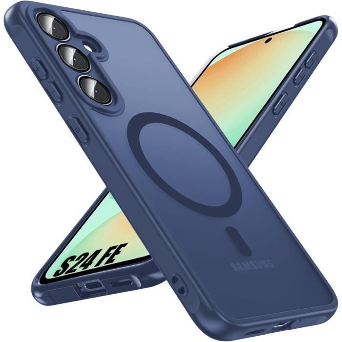 Coque avec Cercle Magnétique pour Samsung Galaxy S24 FE, Protection Caméra Anti-Rayures Intégrée - Bleu Marine