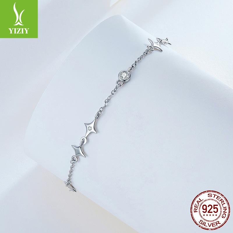 S925 Sterling Silver Star Bracelet Ladies, Minimalist Versatile Star Sterling Silver Bracelet Jewelry